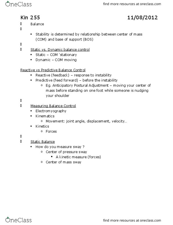 KIN 155 Lecture Notes - Lecture 9: Electromyography thumbnail