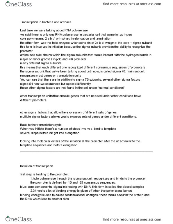 BSCI-1510 Lecture Notes - Lecture 32: Ribosomal Rna, Cistron, Transcription Preinitiation Complex thumbnail