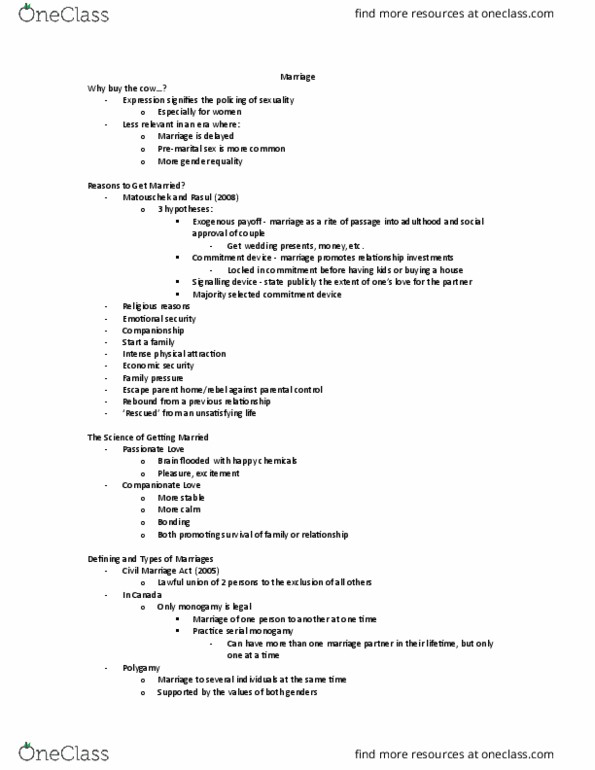 FRHD 1020 Lecture Notes - Lecture 14: Conflict Resolution, Civil Marriage Act, Premarital Sex thumbnail