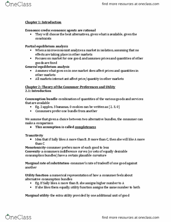 ECON 1110 Lecture Notes - Lecture 6: Weighted Arithmetic Mean, Partial Derivative, Indifference Curve thumbnail