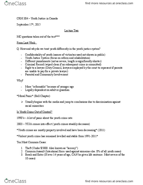 CRM 304 Lecture Notes - Lecture 2: Larceny, Truancy, Industrial Revolution thumbnail