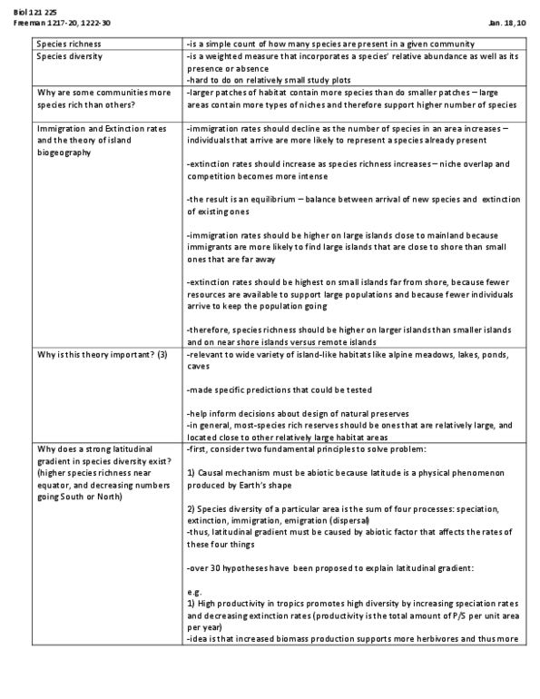 BIOL 121 Lecture Notes - Intermediate Disturbance Hypothesis, Primary Production, Species Richness thumbnail