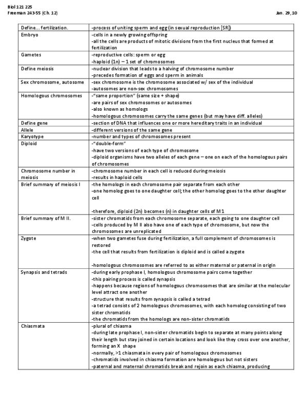 BIOL 121 Lecture Notes - Sister Chromatids, Homologous Chromosome, Allosome thumbnail