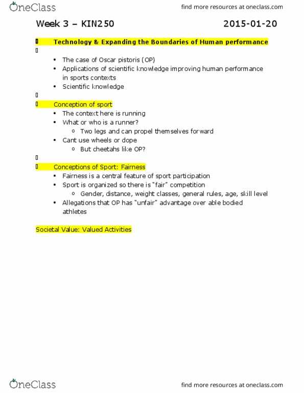 KIN250 Lecture Notes - Lecture 3: Bionics, Blade Runner, Carl Lewis thumbnail