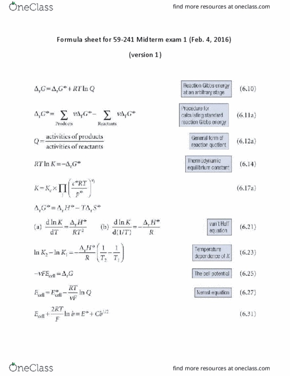 CHEM 2410 Lecture 1: 59241midtermformulasheet(draft1) thumbnail