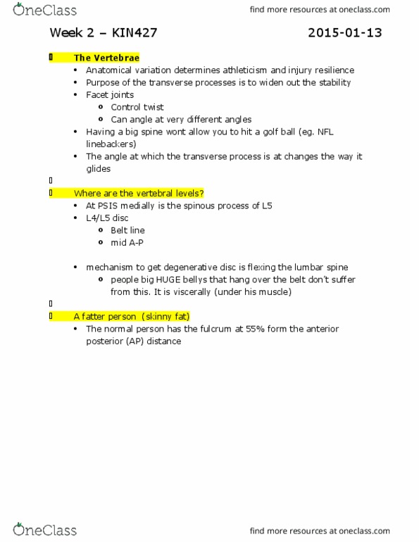 KIN427 Lecture Notes - Lecture 2: Longissimus, Sciatica, Capillary thumbnail