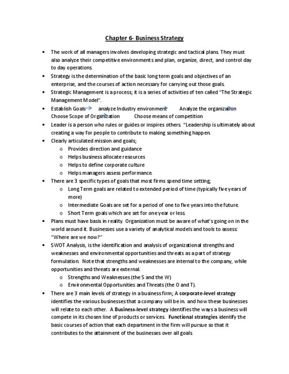 MGTA02H3 Chapter Notes -Cost Leadership, Swot Analysis, Horizontal Integration thumbnail