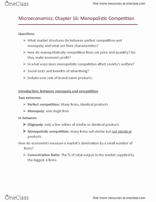 EC120 Lecture Notes - Lecture 15: Market Power, Monopolistic Competition, Profit Maximization thumbnail