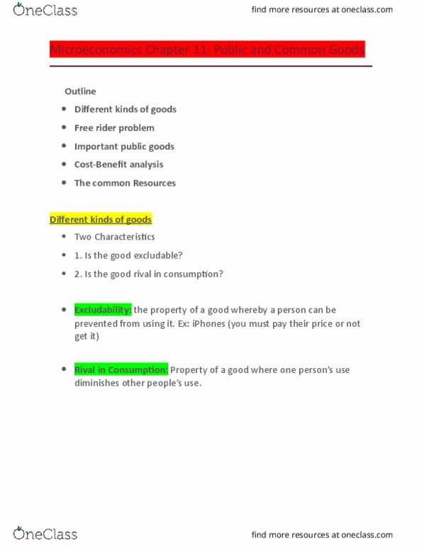 EC120 Lecture Notes - Lecture 10: Free Rider Problem, Private Good, Excludability thumbnail