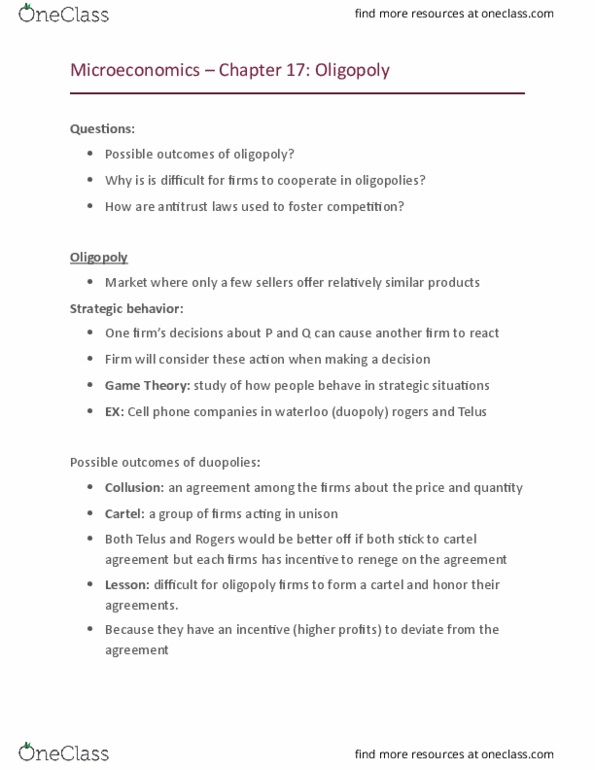 EC120 Lecture Notes - Lecture 17: Strategic Dominance, Nash Equilibrium thumbnail