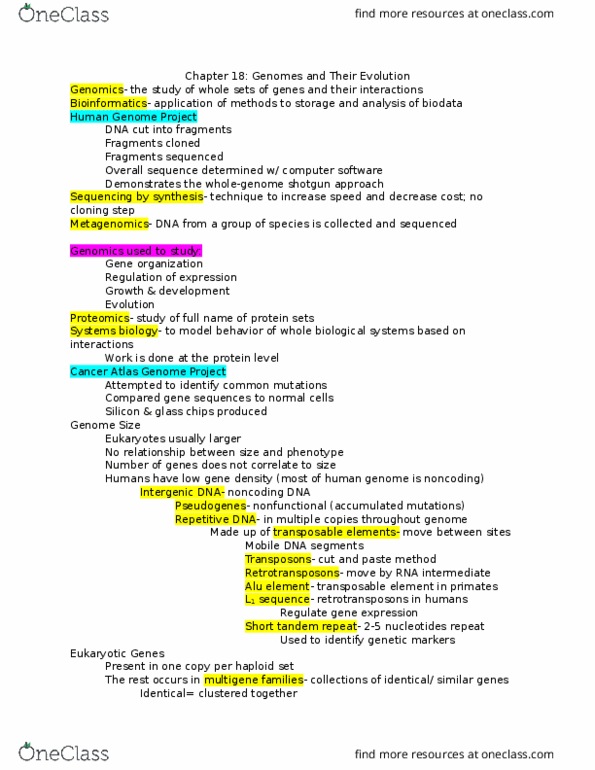 BIO 124 Lecture Notes - Lecture 2: Exon Shuffling, Alu Element, Polyploid thumbnail