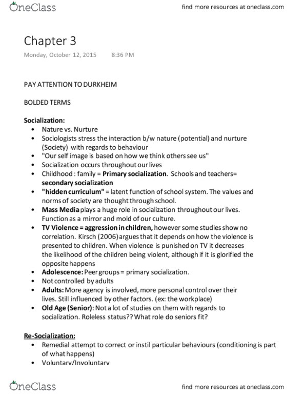 SY101 Lecture Notes - Lecture 3: Hidden Curriculum, Manifest And Latent Functions And Dysfunctions thumbnail