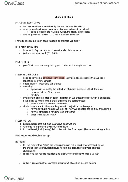 GEOG 217 Lecture Notes - Lecture 6: Transect, Decimal Mark thumbnail