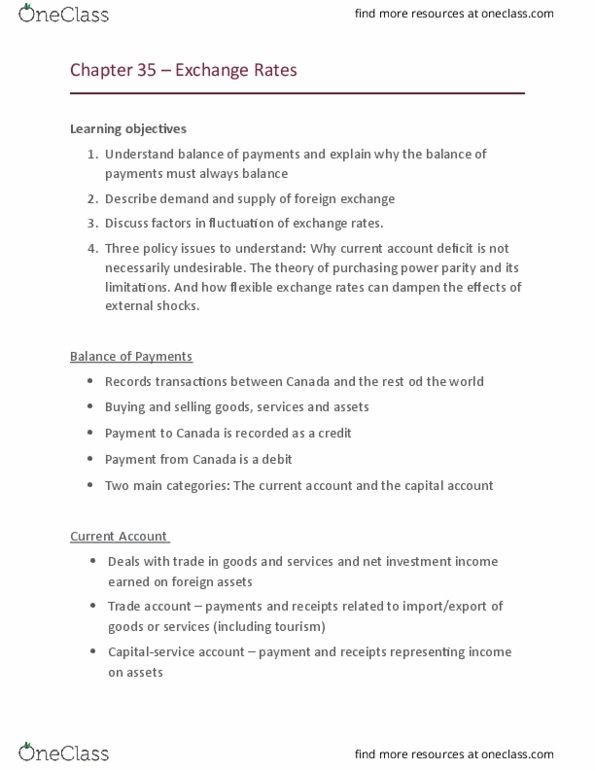 EC140 Lecture Notes - Lecture 14: Foreign Exchange Risk, Reserve Currency, Purchasing Power Parity thumbnail