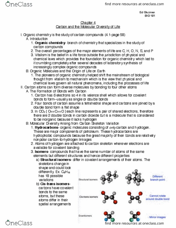 BIO 191 Chapter Notes - Chapter 4: Thiol, Electronegativity, Methylation thumbnail