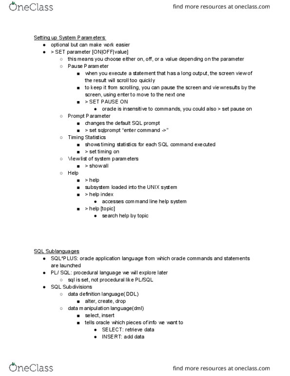 COP 5725 Chapter Notes - Chapter 1: Emacs, Sql*Plus, Sql thumbnail