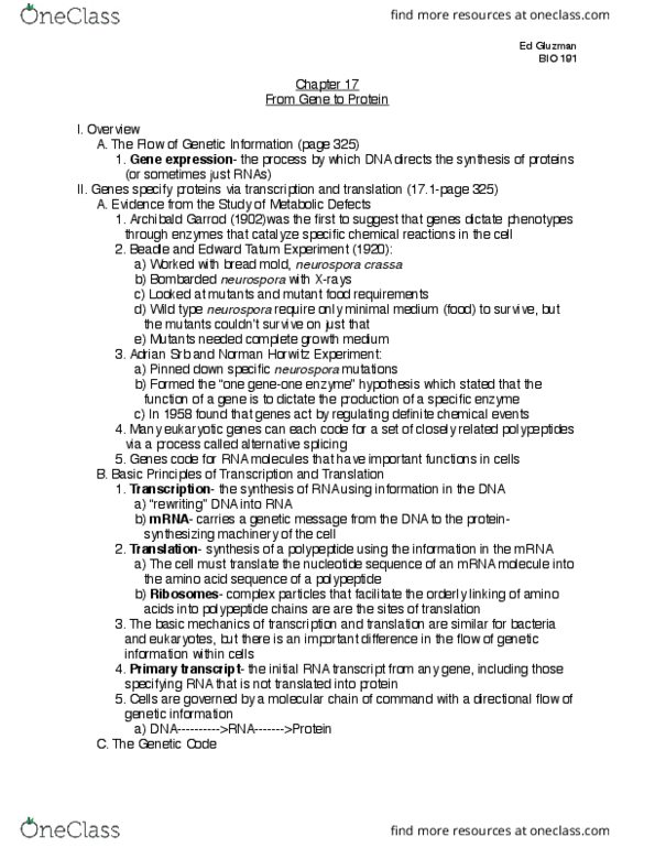 BIO 191 Chapter Notes - Chapter 17: Methionine, Endomembrane System, Nonsense Mutation thumbnail