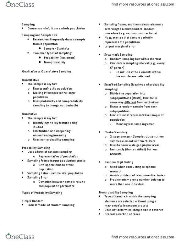 APA 2180 Lecture Notes - Lecture 11: Grounded Theory, Random Number Table, Nonprobability Sampling thumbnail