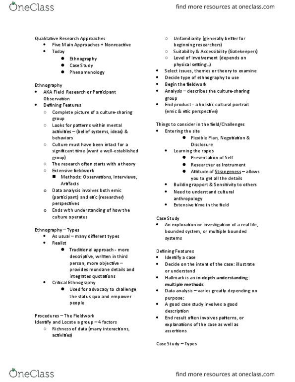 APA 2180 Lecture Notes - Lecture 16: Bracketing, Emic And Etic, Ethnography thumbnail