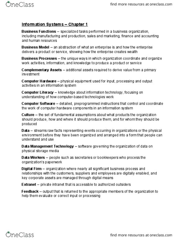 ITM 100 Lecture Notes - Lecture 1: Hierarchical Organization, Organizational Culture, Computer Hardware thumbnail