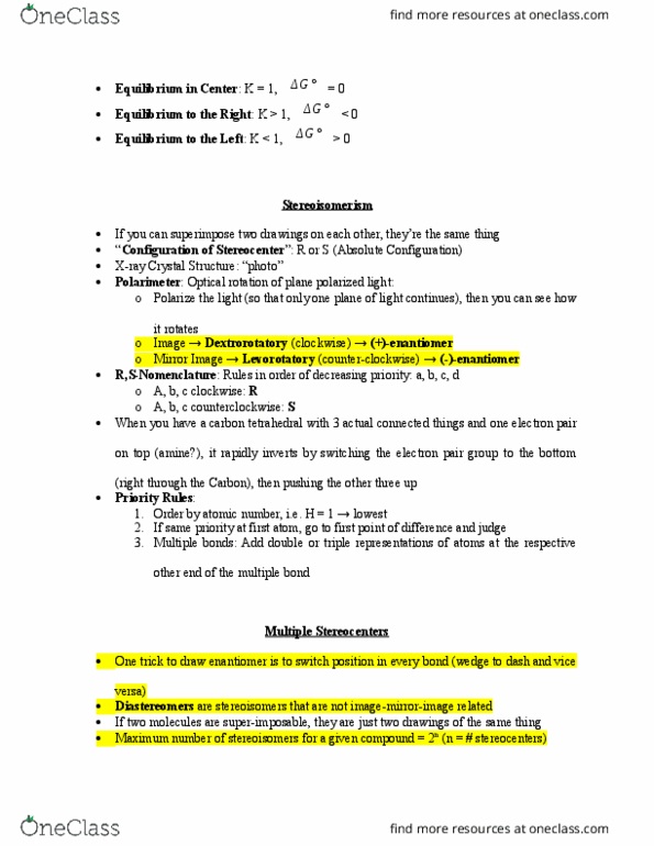 CHEM 140A Lecture Notes - Lecture 8: Racemic Mixture, Reagent, Polarimeter thumbnail