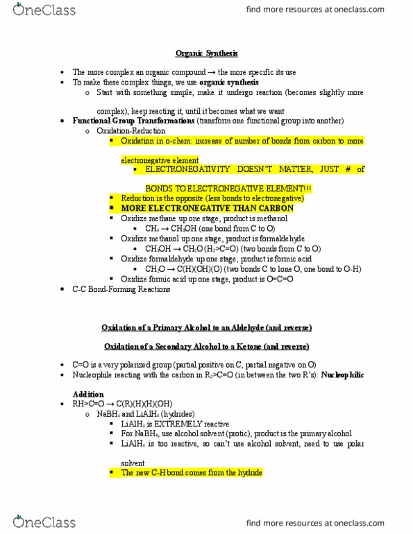 CHEM 140A Lecture Notes - Lecture 14: Lithium Hydroxide, Organic Synthesis, Formaldehyde thumbnail