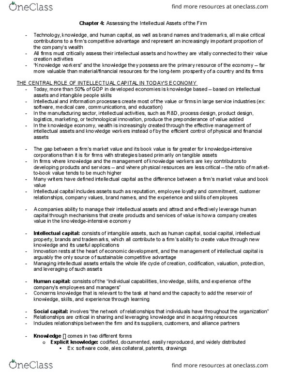 SGMT 3000 Chapter Notes - Chapter 4: Diminishing Returns, Dynamic Capabilities, Intellectual Capital thumbnail