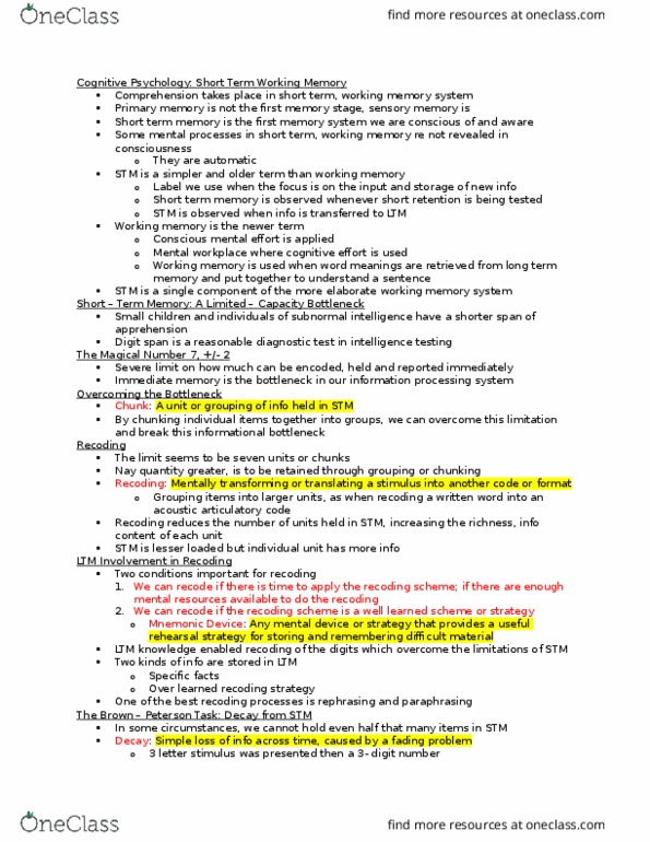 PSYC 221 Lecture Notes - Lecture 4: Parietal Lobe, Visual Memory, Saccade thumbnail