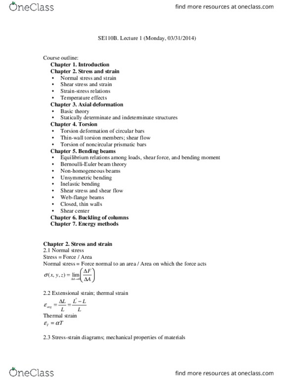 SE 110B Lecture Notes - Lecture 10: Energy Principles In Structural Mechanics, Ductility, Buckling thumbnail