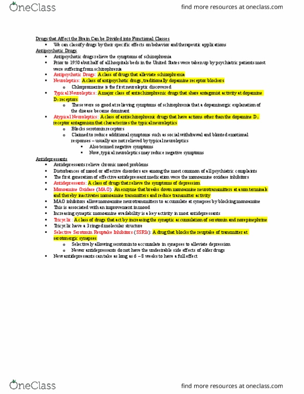 PSYC 280 Lecture Notes - Lecture 2: 5-Ht2A Receptor, Mescaline, Monoaminergic thumbnail