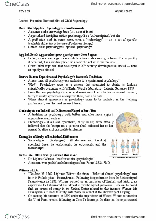 PSY 289 Lecture Notes - Lecture 1: Institute For Juvenile Research, American Association Of Colleges Of Pharmacy, American Psychological Association thumbnail