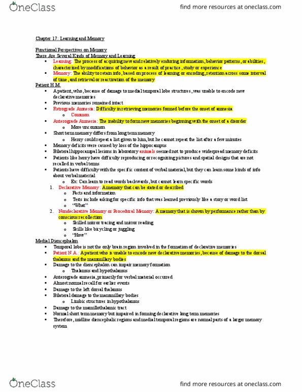 PSYC 280 Lecture Notes - Lecture 11: Caudate Nucleus, Striatum, Cognitive Map thumbnail