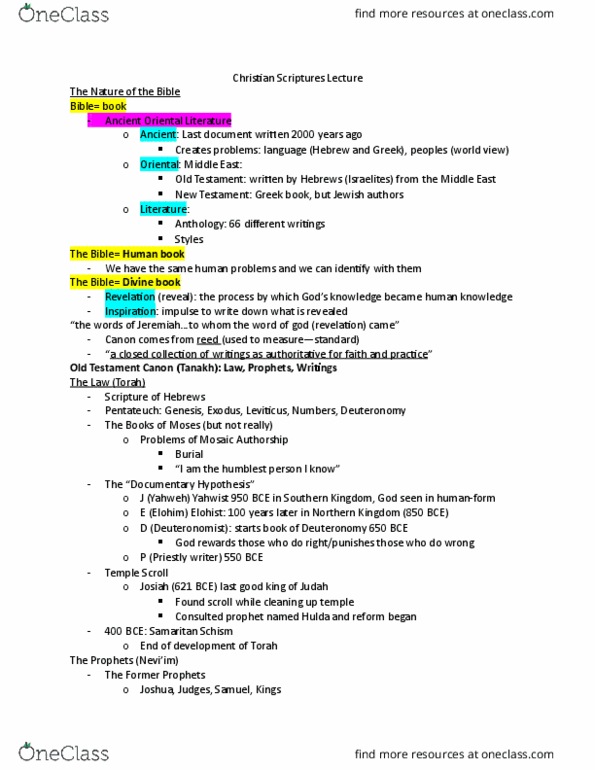 REL 1310 Lecture Notes - Lecture 5: Qumran Caves, Gen12, Utnapishtim thumbnail