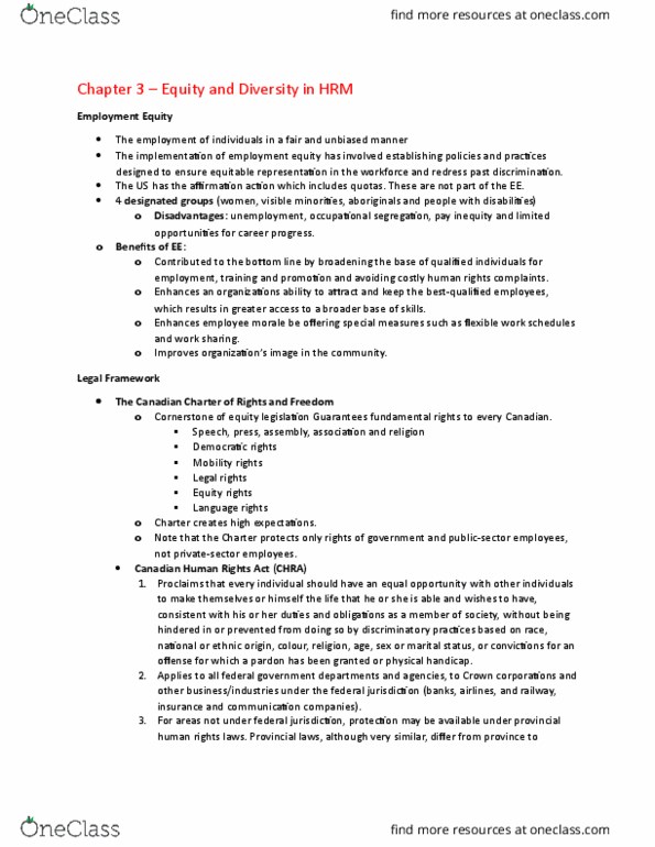 ADM 2337 Chapter Notes - Chapter 3: Bombardier Talent 2, Canada Labour Code, Canadian Human Rights Act thumbnail