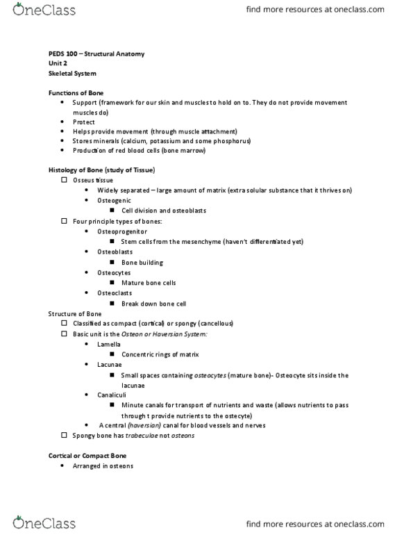 PEDS-100 Lecture Notes - Lecture 4: Intramembranous Ossification, Cranial Cavity, Osteocyte thumbnail