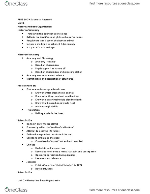 PEDS-100 Lecture Notes - Lecture 1: Cranial Nerves, Comparative Anatomy, Analgesic thumbnail