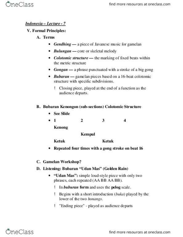 MUST 0809 Lecture Notes - Lecture 7: Balungan, Kempul, Aristocracy thumbnail