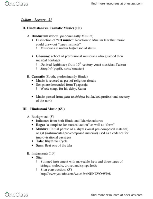 MUST 0809 Lecture Notes - Lecture 21: Khyal, Sitar, Ustad thumbnail