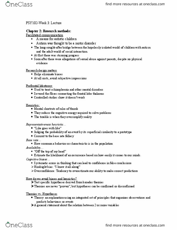 PSY 102 Lecture Notes - Lecture 3: Hindsight Bias, Representativeness Heuristic, Frontal Lobe thumbnail