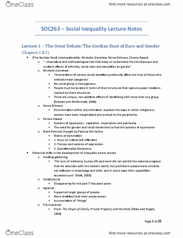 SOC263H5 Lecture Notes - Lecture 1: Social Inequality, Gerhard Lenski, Kingsley Davis thumbnail