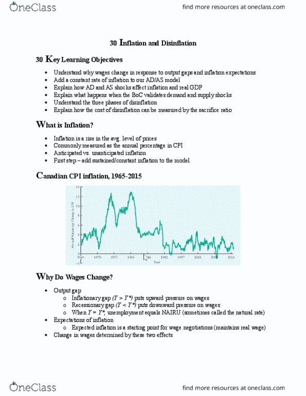 EC140 Chapter Notes - Chapter 30: Output Gap, Disinflation, Supply Shock thumbnail