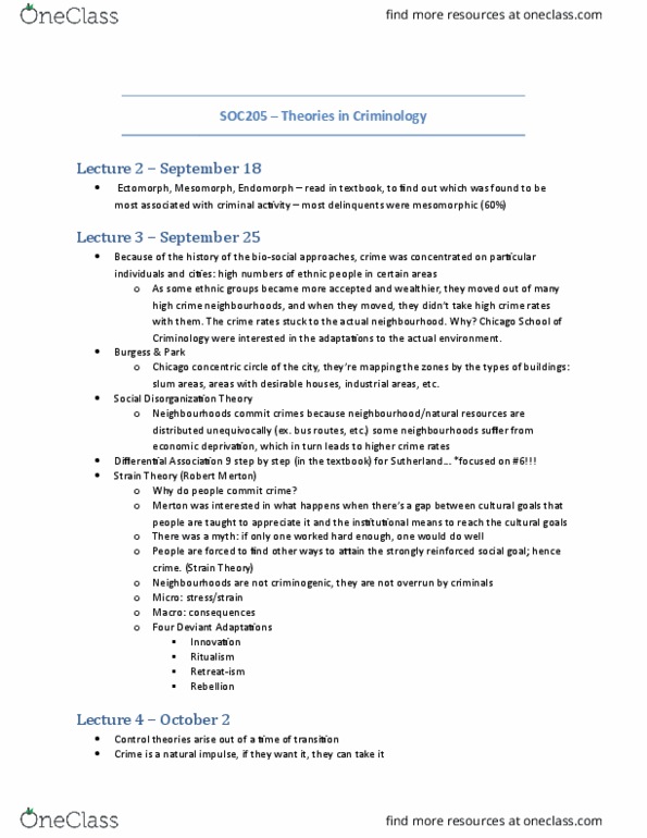 SOC205H5 Lecture Notes - Lecture 1: Social Disorganization Theory, Labeling Theory, Mothers Against Drunk Driving thumbnail