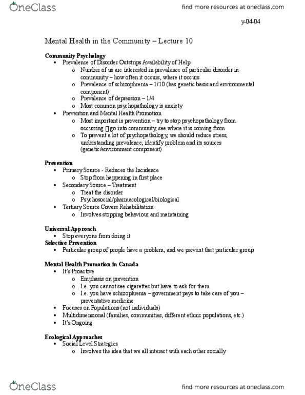 PSY240H5 Lecture Notes - Lecture 10: Community Psychology, Psychopathology, Conduct Disorder thumbnail