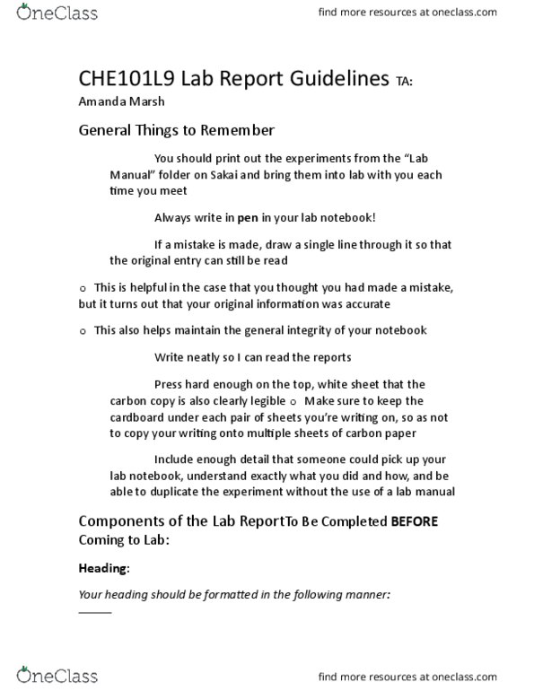 CHEM 101DL Lecture Notes - Lecture 2: Lab Report, Carbon Paper, Stoichiometry thumbnail