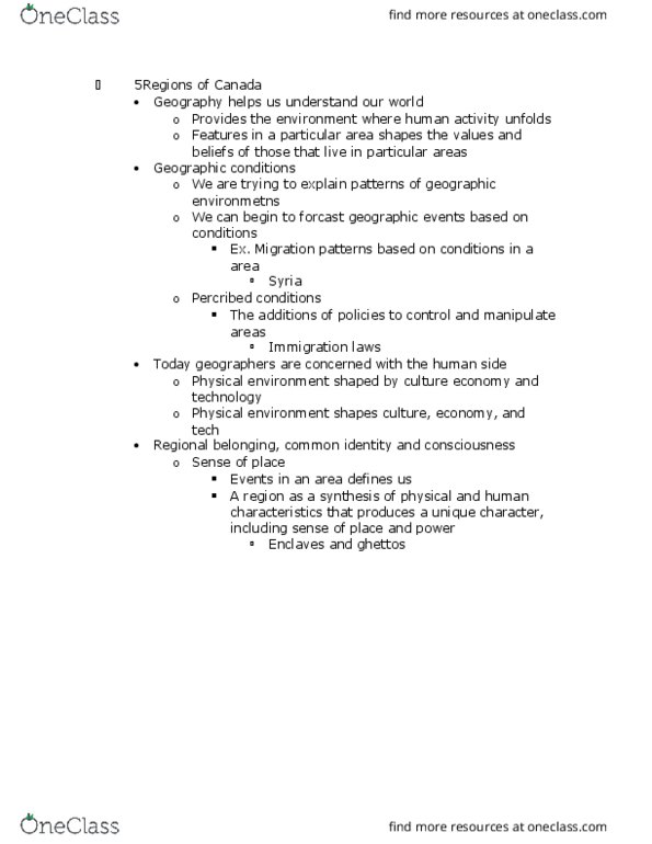 GEO 505 Lecture Notes - Lecture 1: Tiger Economy, Environmental Determinism, Central Canada thumbnail