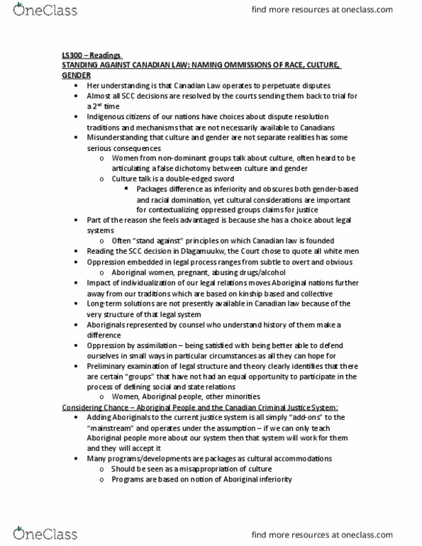 LS300 Lecture Notes - Lecture 5: Indian Act, False Dilemma, Where We Are thumbnail