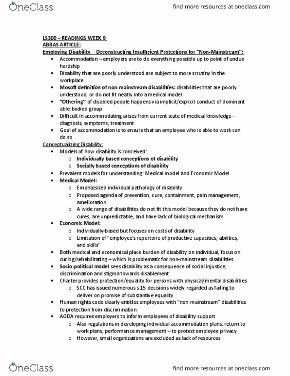 LS300 Lecture Notes - Lecture 9: Pain Management, Medical Model thumbnail