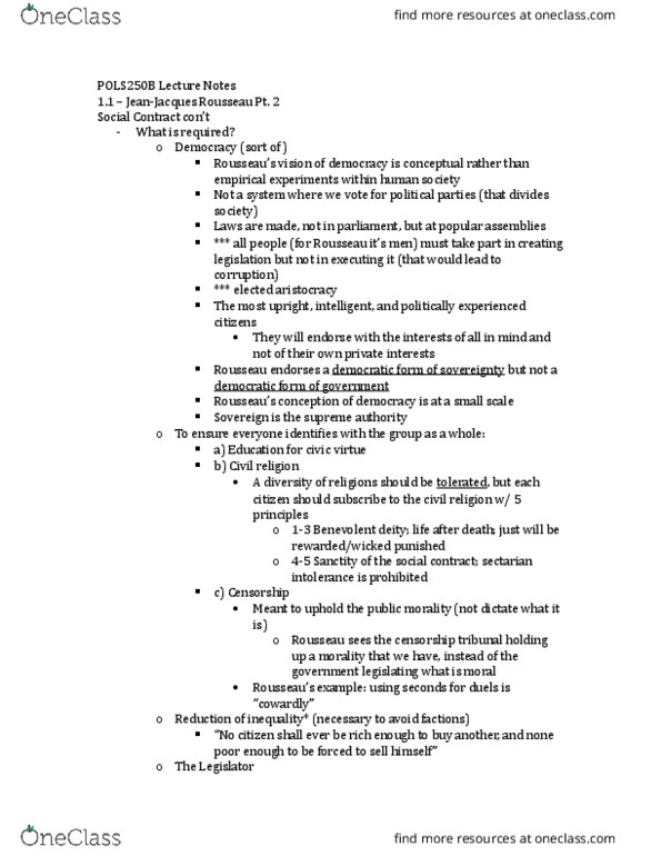 POLS 250 Lecture Notes - Lecture 1: Civil Religion, Totalitarianism, Harm Principle thumbnail