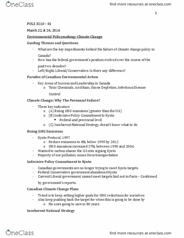 POLS 3210 Lecture Notes - Lecture 10: Federation Of Canadian Municipalities, Earth Summit, Rio Protocol thumbnail