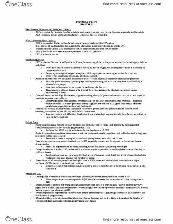 PSYC 3170 Chapter Notes - Chapter 13: Coronary Artery Bypass Surgery, Coronary Artery Disease, Coronary Circulation thumbnail